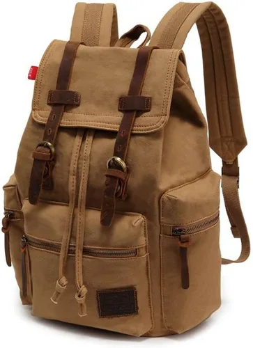 Miniatura 8 de koolehaoda Mochila de lona vintage unisex casual para laptop de 12 a 17 pulgadas, mochila de viaje, camping, senderismo (L, verde militar)