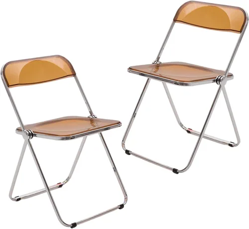 Miniatura 8 de 2 Pcs Stackable Folding Chair, Modern Transparent Acrylic Foldable Chair, Electroplating Frame, Party Chairs for Office Wedding Training(Black)