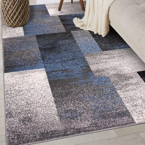 Miniatura 7 de Rugshop - Alfombra de corredor con diseño de cuadros, azul envejecida y moderna, no desprende pelos, para pasillo, entrada y cocina, 2 pies x 7 pies