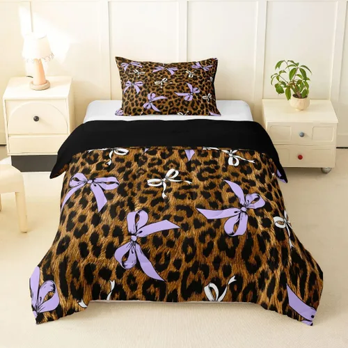Miniatura 37 de Castle Fairy Juego de edredón con estampado de leopardo rosa y negro, juego de colcha de retazos de piel de cebra, tamaño King, para niños, niñas