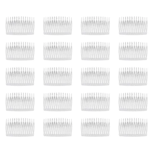 Lawie Paquete de 20 peines laterales de plástico transparente pequeño con dientes largos, horquillas finas y grises blancas para mujeres, velo de