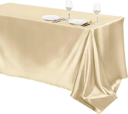 Miniatura 37 de TURSTIN Paquete de 4 manteles de satén negro de 102 x 58 pulgadas, mantel rectangular de seda brillante, tela suave, decoración de mesa para bodas