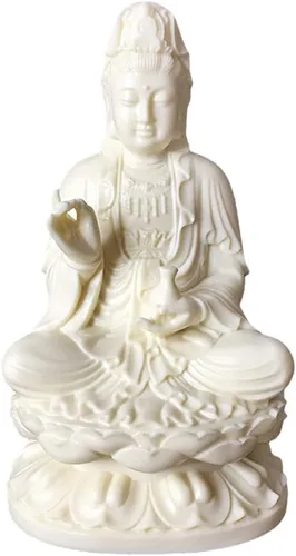 Kingzhuo Estatua de la diosa china, hermosa estatua de Kuan Yin en loto, 5.1 pulgadas de alto (material de poliresina)