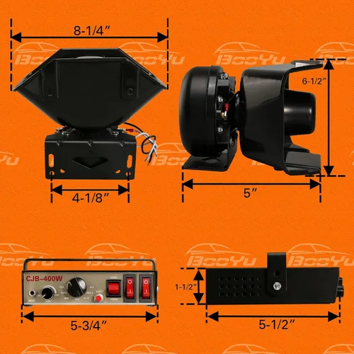 Miniatura 7 de Sistema PA de sirena de emergencia de advertencia policial de 12 V, 400 W, 9 tonos, [altavoz de diseño de 180°] [125-135 dB] [micrófono de mano]