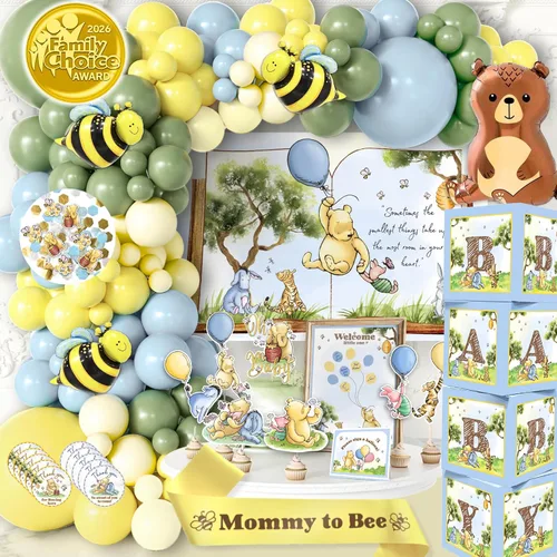 269 Piezas Kit de Decoraciones de Baby Shower Winnie, Pack de Fiesta Todo en Uno Fantástico de Winnie the Pooh Con Arco de Globos, Libro de