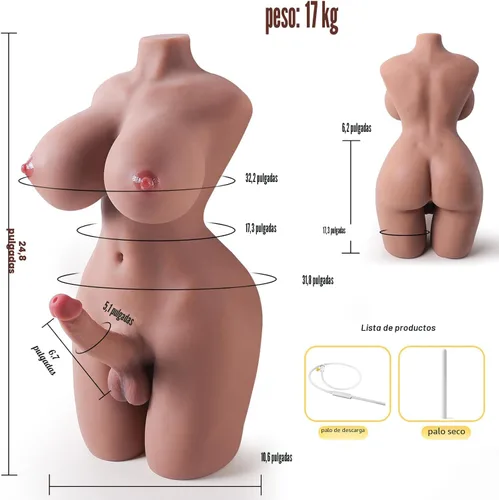 Miniatura 6 de Muñeca sexual transexual Torso masturbadores masculinos con pechos grandes y consolador enorme, muñeca sexual de tamaño completo con polla dura
