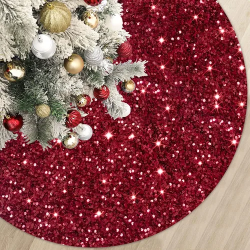 Miniatura 9 de MODFUNS Falda Roja para Árbol de Navidad Mini Faldas con Purpurina para Árbol de 21 Pulgadas Falda para Árbol de Navidad con Lentejuelas Tapete