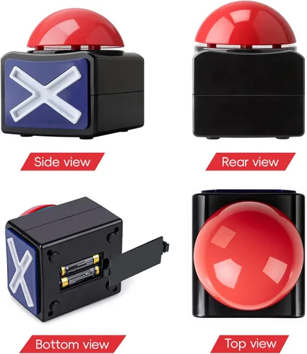 Miniatura 3 de Paquete de 2 zumbadores de juego con luces y sonido – Botones de zumbador para disputas familiares, trivias, espectáculos de talentos, accesorios