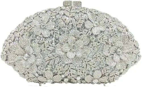 Miniatura 25 de Boutique De FGG Bolso de noche de flores de embrague de cristal de lujo para mujer, bolso de boda nupcial, bolso