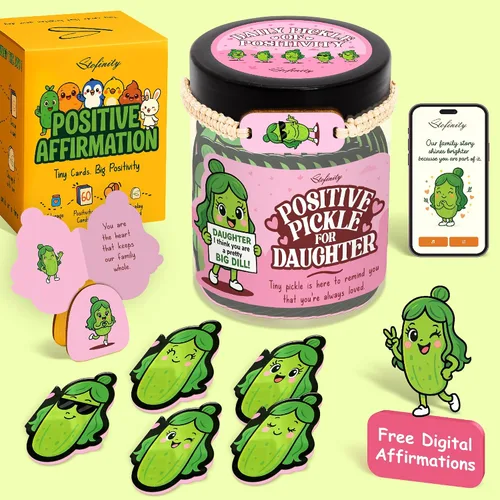 Miniatura 13 de Stofinity Tarro de 60 tarjetas de afirmación de pepinillos positivos – Regalo de aliento, positividad y apoyo emocional para niñas adolescentes