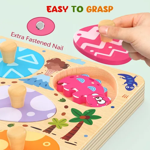Miniatura 4 de Zeoddler Rompecabezas de madera para niños pequeños, 8 piezas de rompecabezas de huevo de dinosaurio a juego, juguetes Montessori para niños