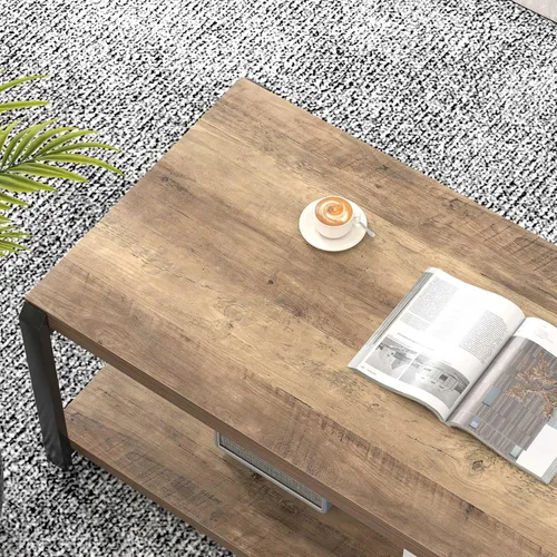 Miniatura 4 de EXCEFUR Mesa de Centro Moderna, Mesa Central de Madera Rústica y Metal para Sala de Estar, Mesa de Cóctel y Té Rectangular Industrial con Roble