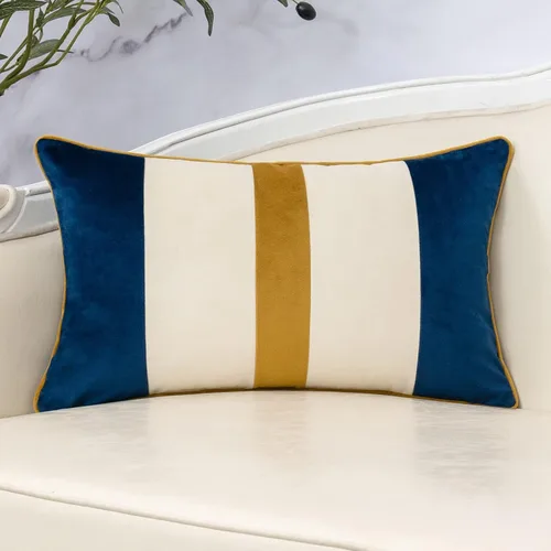 Miniatura 10 de Yangest - Funda de cojín lumbar de terciopelo a rayas, funda de cojín de retazos negros, funda de cojín moderna neutra oblonga para sofá, sillón