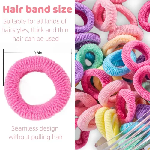 Miniatura 3 de Lazos para el pelo de bebé de 100 unidades, de algodón suave, bandas pequeñas sin costuras para niñas y niños, elásticos para el cabello multicolor