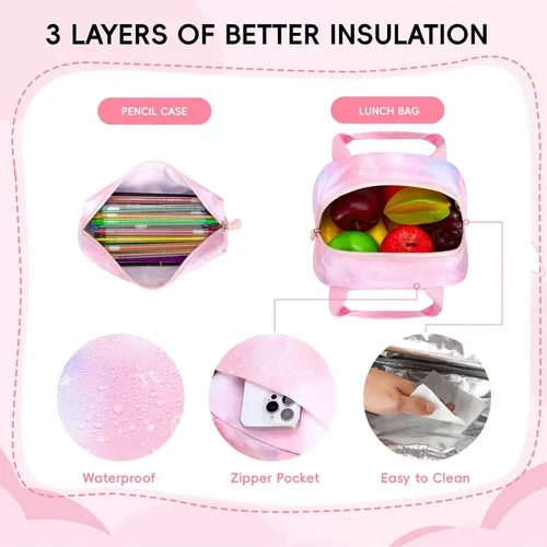 Miniatura 7 de Tanou Mochila con lonchera para niñas, Rosado, Juego de mochila escolar para niña