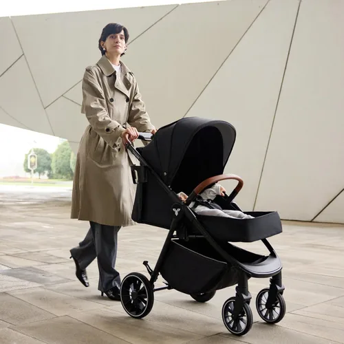 Miniatura 8 de Cochecito Tinyiota para bebés, cochecitos para niños pequeños con gran dosel UPF 50+, cochecito de bebé de lujo con asa de cuero y asiento Negro
