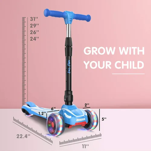 Miniatura 4 de LOL-FUN Scooter para niños de 3 a 12 años de edad con luces LED de 3 ruedas, extra ancho plegable para niños de 3 a 5 años con 4 alturas ajustables