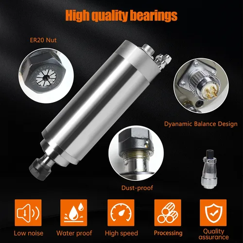 Miniatura 4 de RATTMMOTOR Motor de husillo CNC refrigerado por agua 2.2KW 220V Motor de husillo ER20 Collet 3.150 in Diámetro 8A 400HZ 24000RPM para fresadora CNC