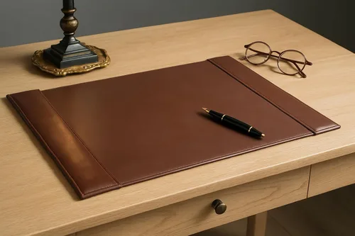 Miniatura 10 de DACASSO Almohadilla de escritorio de cuero sintético con rieles laterales - Secante de escritorio de cuero de lujo para escribir - Protector Borgoña