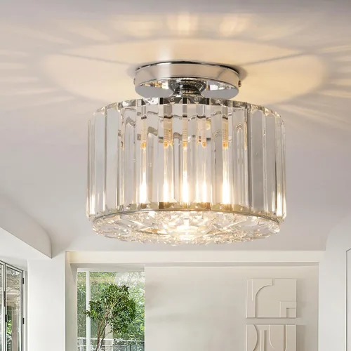 Miniatura 10 de Lámpara de techo de cristal, lámpara de techo semiempotrada de cristal dorado para dormitorio, cocina, pasillo, entrada, balcón, comedor, sala