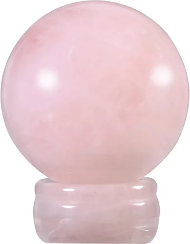 Amogeeli Bola de cristal de cuarzo rosa natural de 1.5 pulgadas para decoración de energía de adivinación Feng Shui, estatuilla de esfera de piedra