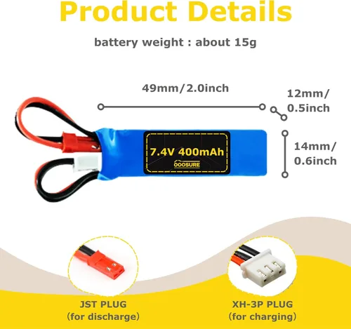 Miniatura 4 de Batería de 7.4V 400mAh 20C compatible con WLtoys P929 P939 K979 K989 K999 K969 RC Racing Truck con cargador USB