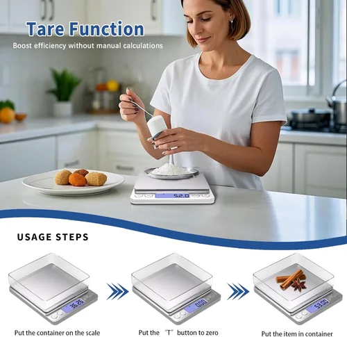 Miniatura 5 de Báscula digital pequeña para alimentos, 17.64 oz por 0.00 oz/0.001 onzas, peso preciso, báscula de cocina multifunción MEIYA para joyas