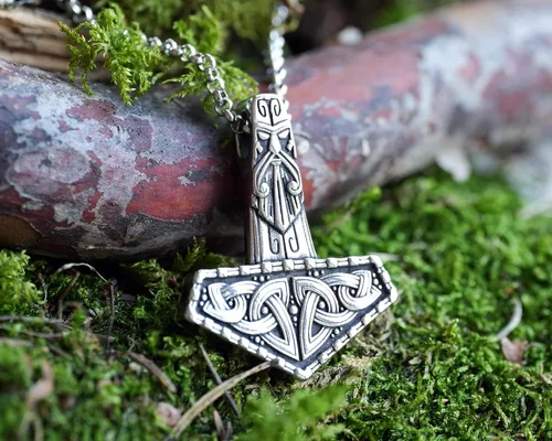 Miniatura 94 de Viking Thors Hammer Necklace Pendant - Vegvisir Aegishjalmur Helm of Awe Raven Huginn Muninn Pendant Necklace Amulet Talisman - Thor Necklace