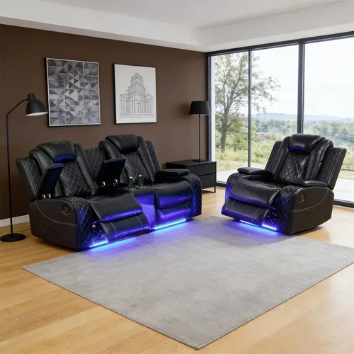 Miniatura 40 de Sofá reclinable individual eléctrico para muebles de sala de estar, silla reclinable de cuero con luces LED, puertos USB, almacenamiento oculto