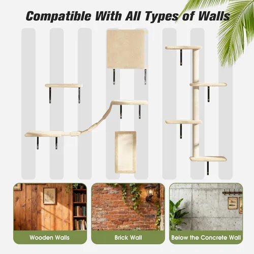Miniatura 8 de COZIWOW Muebles para gatos montados en la pared, estantes y perchas de pared para gatos, estantes flotantes para gatos para pared, juego de 5 (beige)