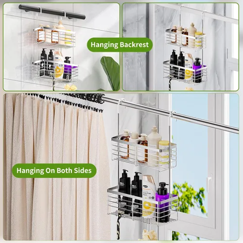 Miniatura 2 de SHANSHUI Organizador de Ducha Colgante, Organizador Doble para Baño, Cesta Organizadora de Ducha, Soporte para Champú, Estante de Ducha sobre Puerta
