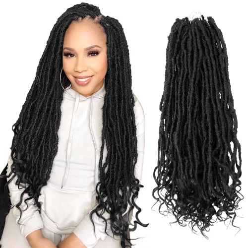 Miniatura 33 de Niseyo Wild Locs - Rastas sintéticas desgastadas de 14 pulgadas con extremos rizados, 8 paquetes de cabello largo y suave con bucles preformados