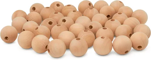 Miniatura 11 de Perlas de madera grandes para manualidades - Paquete de 12 perlas de 32 mm con agujero de 1-1/4 x 3/8 pulgadas, perlas de madera grandes con Paquete