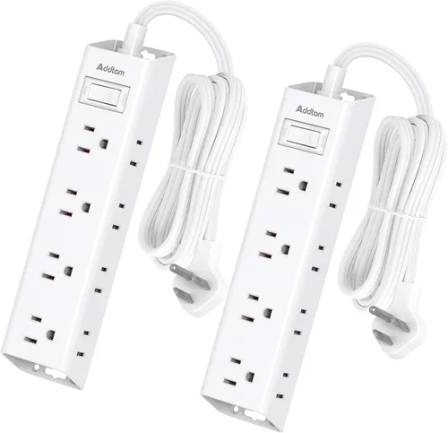 Miniatura 9 de ADDTAM - Tira de alimentación de enchufe plano, cable de extensión plano ultradelgado - ADDTAM 12 enchufes AC de lados 3 múltiples, 5 pies, Blanco
