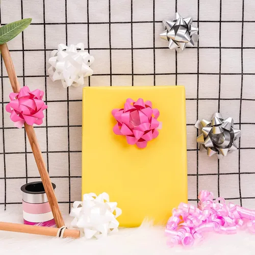 Miniatura 6 de WRAPAHOLIC Surtido de 19 lazos de regalo, 16 lazos de regalo de varios colores (rosa, blanco, plateado), 2 cintas rizadoras prensadas, 1 lazo rizado