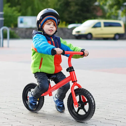 Miniatura 9 de BABY JOY Bicicleta de equilibrio para niños, bicicleta de entrenamiento sin pedal con manillar y asiento ajustables y neumáticos EVA a prueba de Rojo