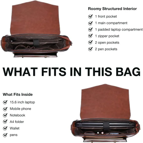Miniatura 3 de ECOSUSI Mochila para mujer maletín de mensajero para laptop bolsa de cuero vegano bolsa de trabajo para portátiles de 156 pulgadas café