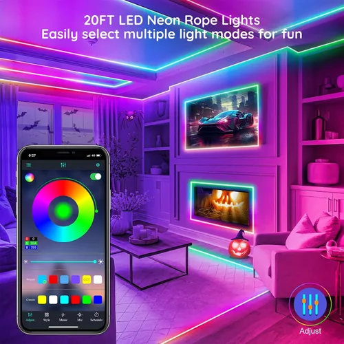 Miniatura 2 de 20 pies de luces LED en cuerda, luces de neón flexibles con control de aplicación/control remoto, múltiples modos, IP65 impermeables