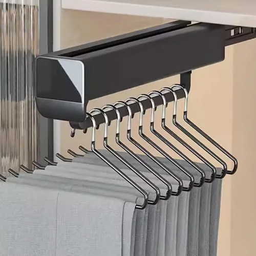 Miniatura 8 de Barra de valet para armario extraíble, soporte retráctil para pantalones de 66.1 lbs, riel de ropa retráctil de aleación de aluminio, doble fila