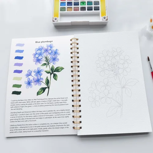 Miniatura 5 de Cuaderno de trabajo de acuarela 15 hermosas pinturas de flores para adultos y adolescentes principiantes, libro para colorear al agua, 140 libras