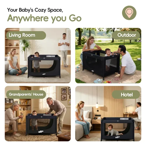 Miniatura 2 de Pamo Babe Compacto Pack and Play - Cuna portátil para bebé, corral de viaje plegable ligera con almohadilla de colchón y bolsa de transporte, cama