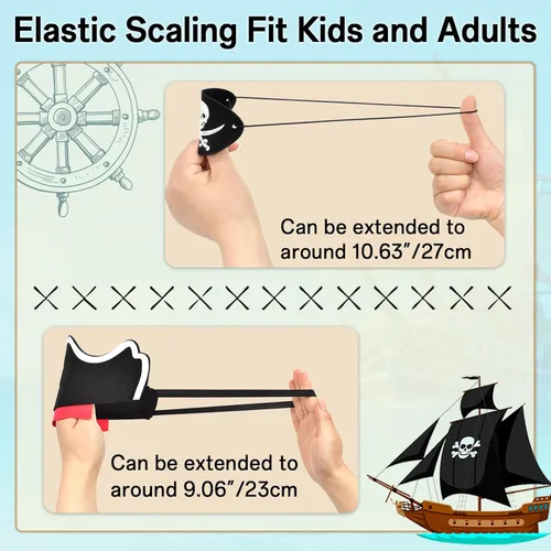 Miniatura 3 de Halatool 36 piezas de accesorios piratas para niños, juego completo de fiesta pirata para 12 personas con sombreros de fieltro suave, parches