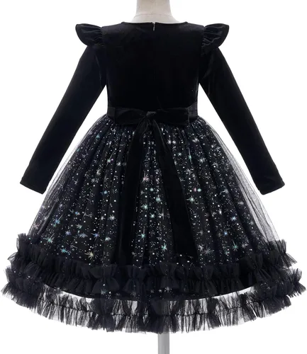 Miniatura 129 de IDOPIP Vestido tutú de terciopelo para niñas pequeñas, vestido de manga larga para princesa, Navidad, cumpleaños, fiesta, boda, vestidos de otoño e