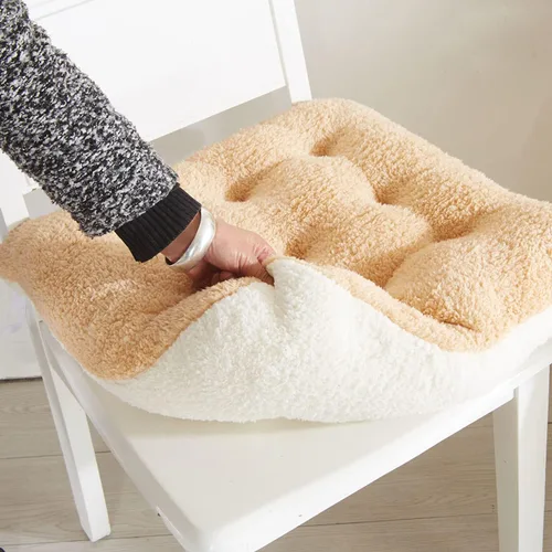 Miniatura 14 de Cojines de silla cómodos cuadrados y redondos de lana de cordero artificial, cojines de asiento de silla suaves y esponjosos de felpa para casa