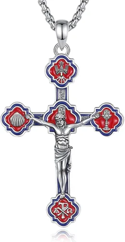 Miniatura 291 de EUDORA Collar de plata de ley 925, San Cristóbal y San Benito, San Miguel, Virgen María, San Judas Tadeo, Cruz de Buen Pastor y Arcángel, Medalla
