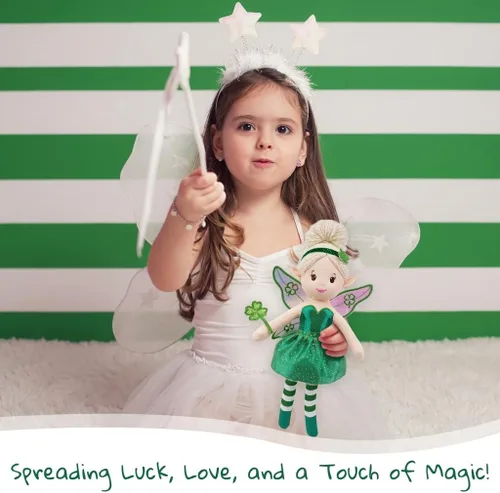 Miniatura 4 de June Garden Muñeca de Hada de Jardín Encantado de 12" Trébol - Muñeca de Peluche Suave Rellena Regalo para Niña - Traje Verde y Alas