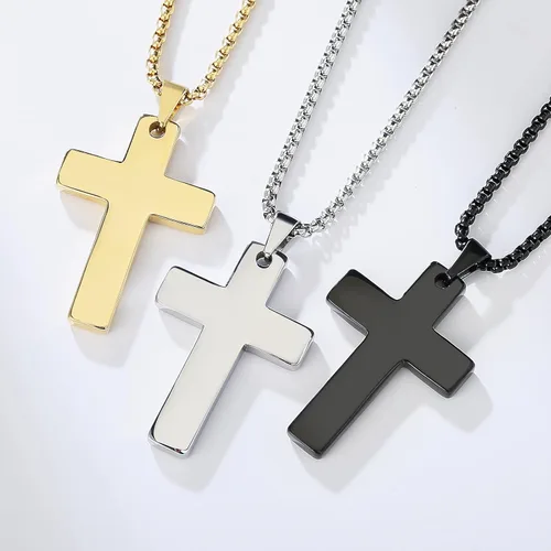 Miniatura 4 de Cross Necklace for Men Women,Silver Black 14K Gold Stainless Steel Plain Cross Pendant Necklace,Simple Jewelry Gifts Cross Chain Necklace for Men