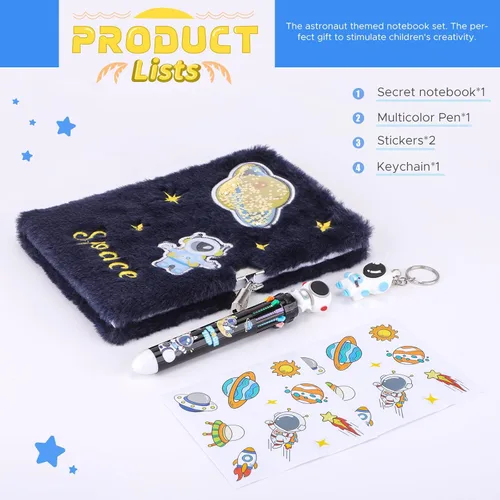 Miniatura 2 de homicozy Diarios del espacio exterior para niños y niñas con cerradura y llaves, diario mullido para niños con 160 páginas rayadas, cuaderno secreto