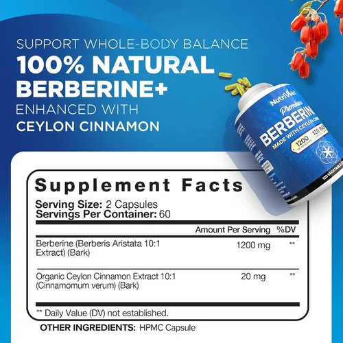 Miniatura 3 de Nutrivein Paquete de suplementos premium de berberina, vinagre de sidra de manzana y vitamina C liposomal: cápsulas de vitamina C de alta absorción