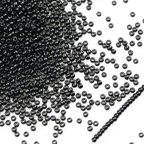 Miniatura 2 de Cuentas de semillas sueltas de color negro opaco, alrededor de 4000 piezas en caja 8/0 de vidrio para hacer joyas, agujero de 0.028 in (negro)